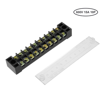 Harfington Uxcell 3 Pcs 10 Positions Dual Rows 600V 15A Wire Barrier Block Terminal Strip TB-1510L