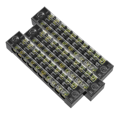 Harfington Uxcell 3 Pcs 10 Positions Dual Rows 600V 15A Wire Barrier Block Terminal Strip TB-1510L