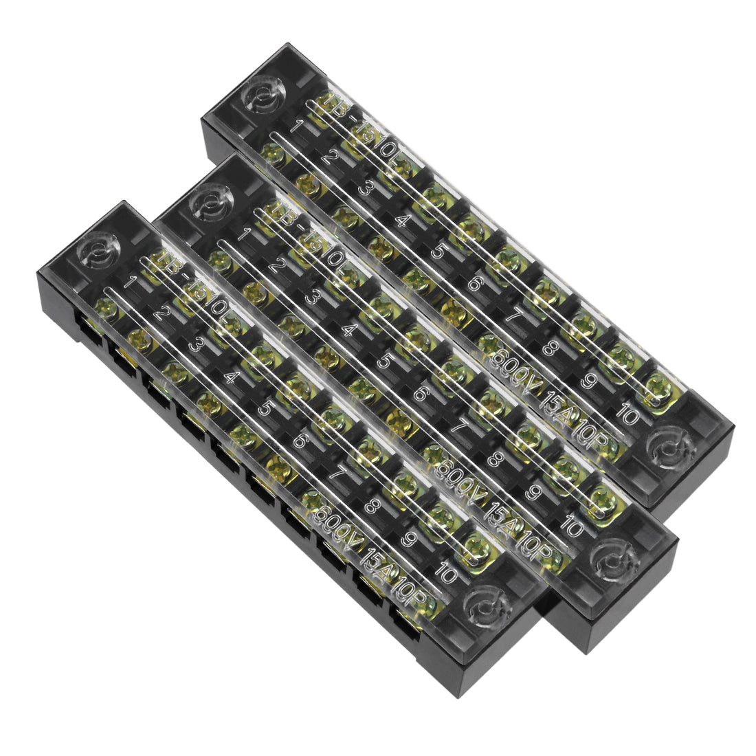 uxcell Uxcell 3 Pcs 10 Positions Dual Rows 600V 15A Wire Barrier Block Terminal Strip TB-1510L