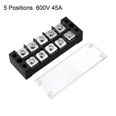 Harfington Uxcell 5 Pcs 5 Positions Dual Rows 600V 45A Wire Barrier Block Terminal Strip TB-4505L