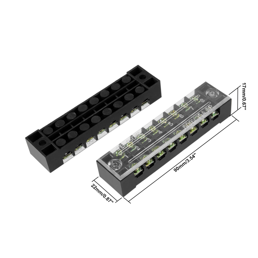 uxcell Uxcell Dual Rows 8 Positions 600V 15A Cable Barrier Block Terminal Strip TB-1508L