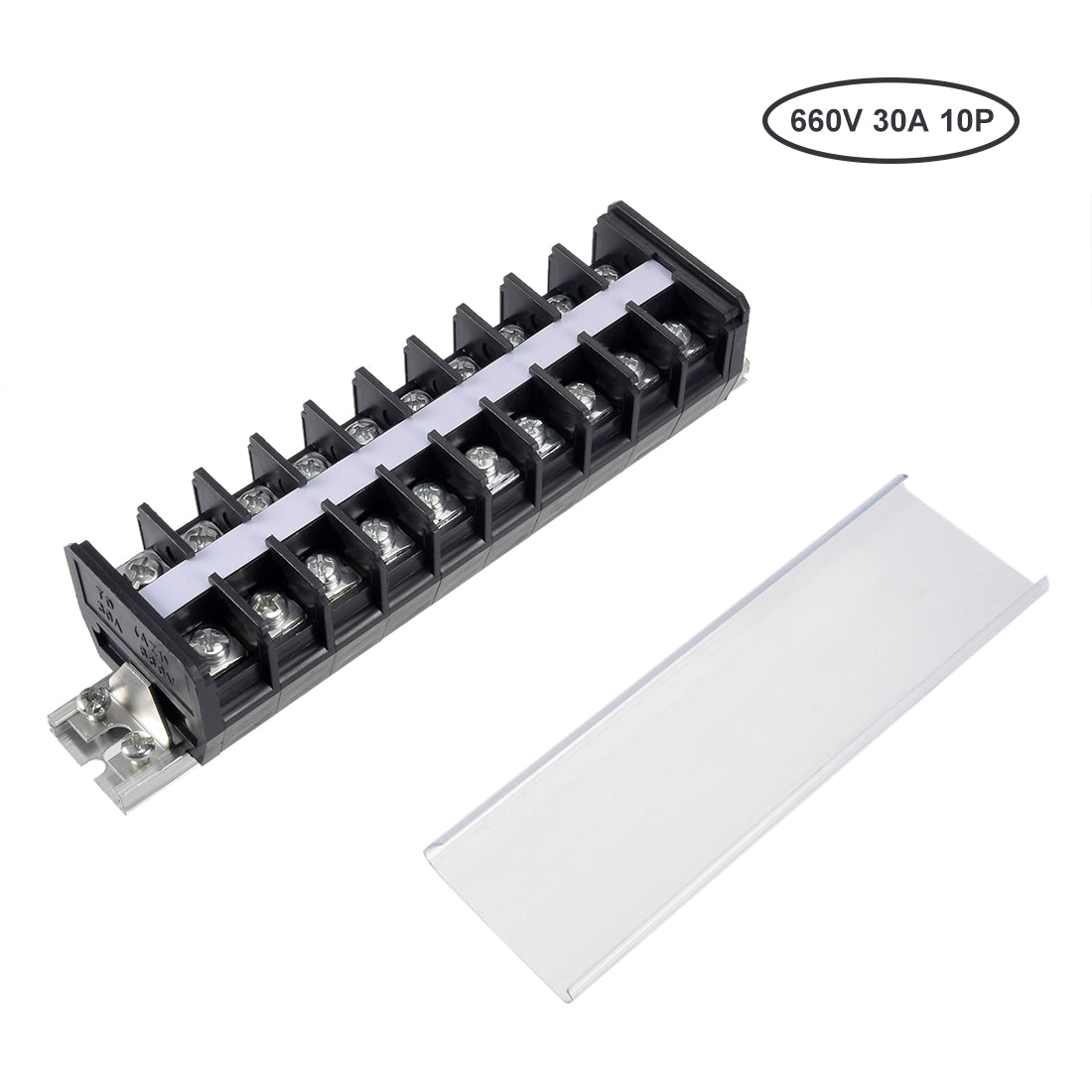 uxcell Uxcell Barrier Terminal Strip Block 660V 30A Dual Rows 10P DIN Rail Base Screw Connector