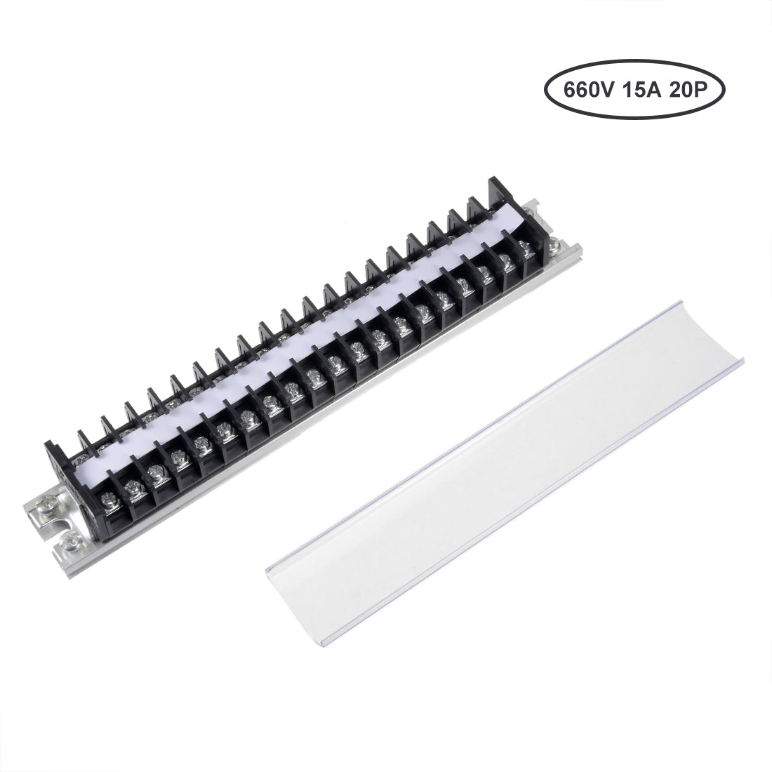 uxcell Uxcell Barrier Terminal Strip Block 660V 15A Dual Rows 20P DIN Rail Base Covered Connector