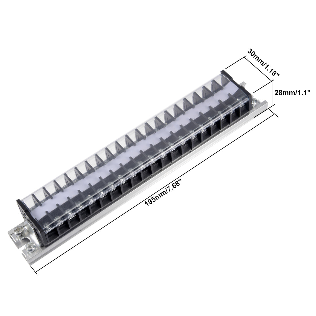 uxcell Uxcell Barrier Terminal Strip Block 660V 15A Dual Rows 20P DIN Rail Base Covered Connector