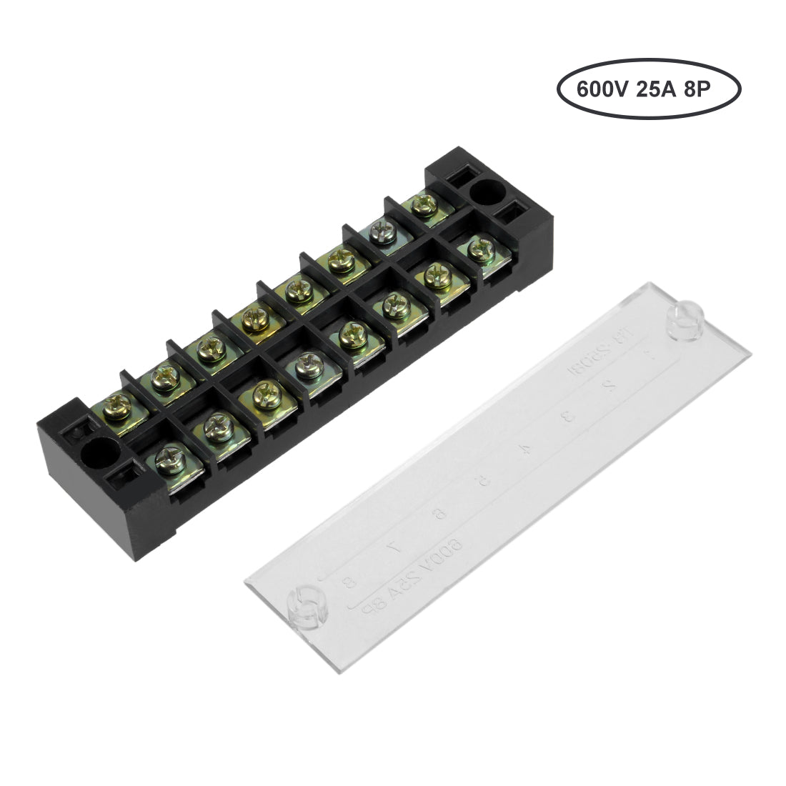 uxcell Uxcell 2 Pcs Dual Rows 8 Positions 600V 25A Cable Barrier Block Terminal Strip TB-2508L