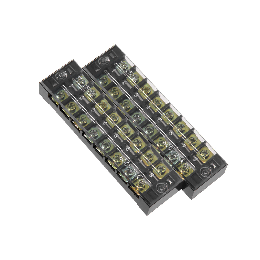 uxcell Uxcell 2 Pcs Dual Rows 8 Positions 600V 25A Cable Barrier Block Terminal Strip TB-2508L