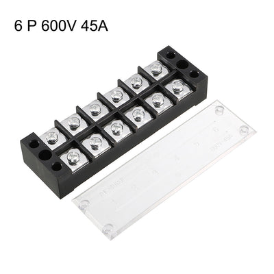 Harfington Uxcell 2 Pcs 6 Positions Dual Rows 600V 45A Cable Barrier Block Terminal Strip TB-4506L