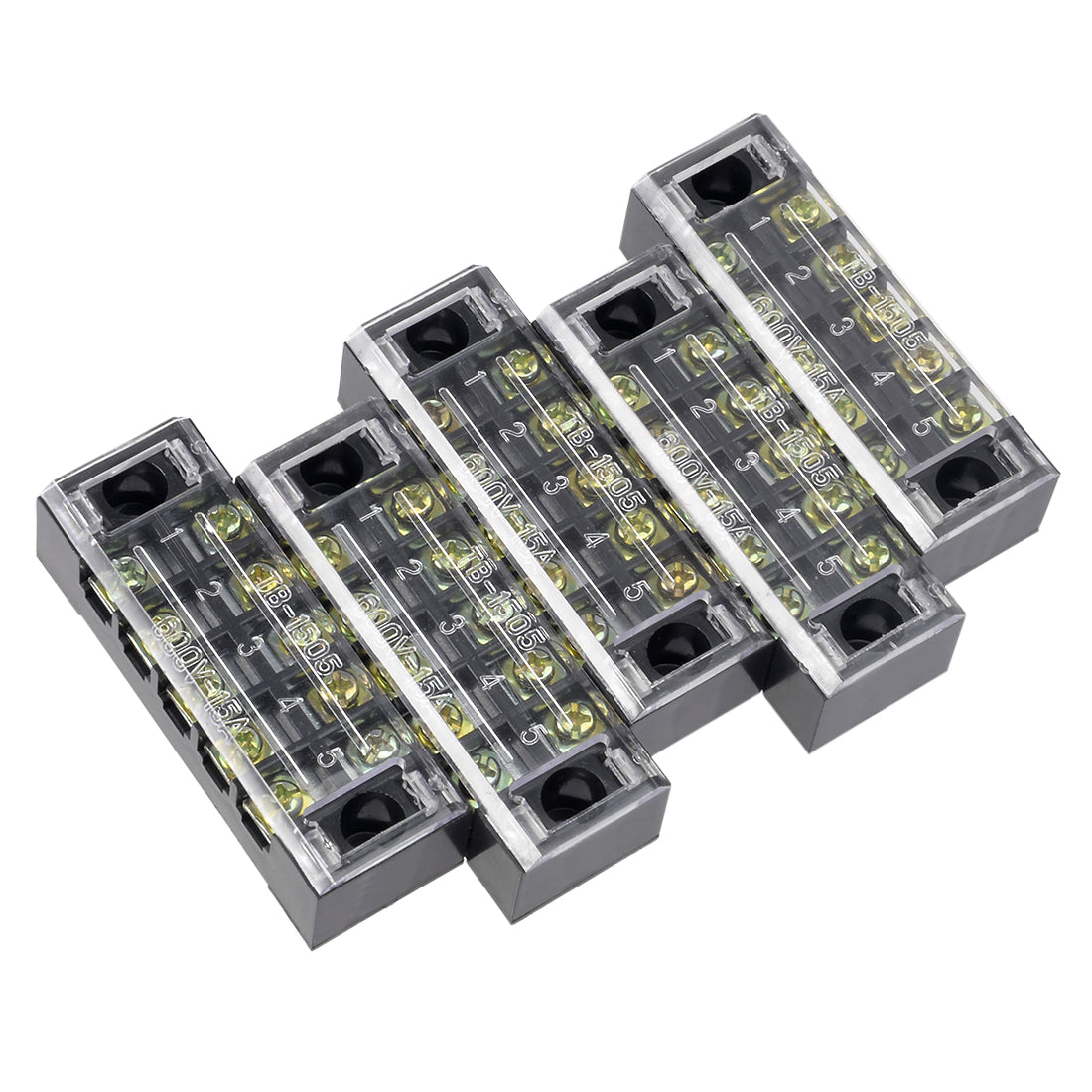 uxcell Uxcell 5Pcs Dual Rows 5Positions 600V 15A,Cable Barrier Block Terminal Strip TB-1505L
