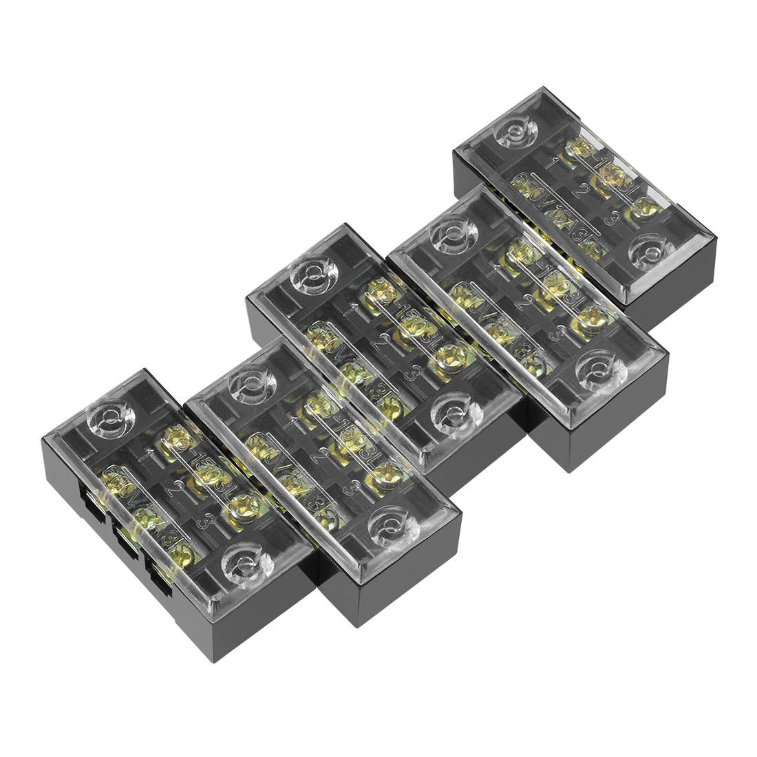 uxcell Uxcell 5 Pcs Dual Rows 3 Positions 600V 15A Cable Barrier Block Terminal Strip TB-1503L