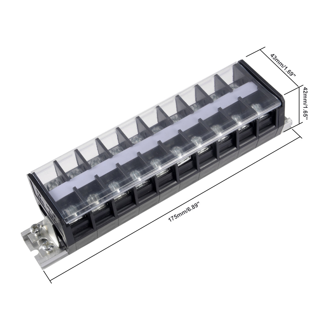uxcell Uxcell Barrier Terminal Strip Block 660V 30A Dual Rows 10 Position DIN Rail Base Covered Screw