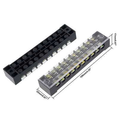 Harfington Uxcell 2 Pcs 10 Positions Dual Rows 600V 15A Wire Barrier Block Terminal Strip TB-1510L