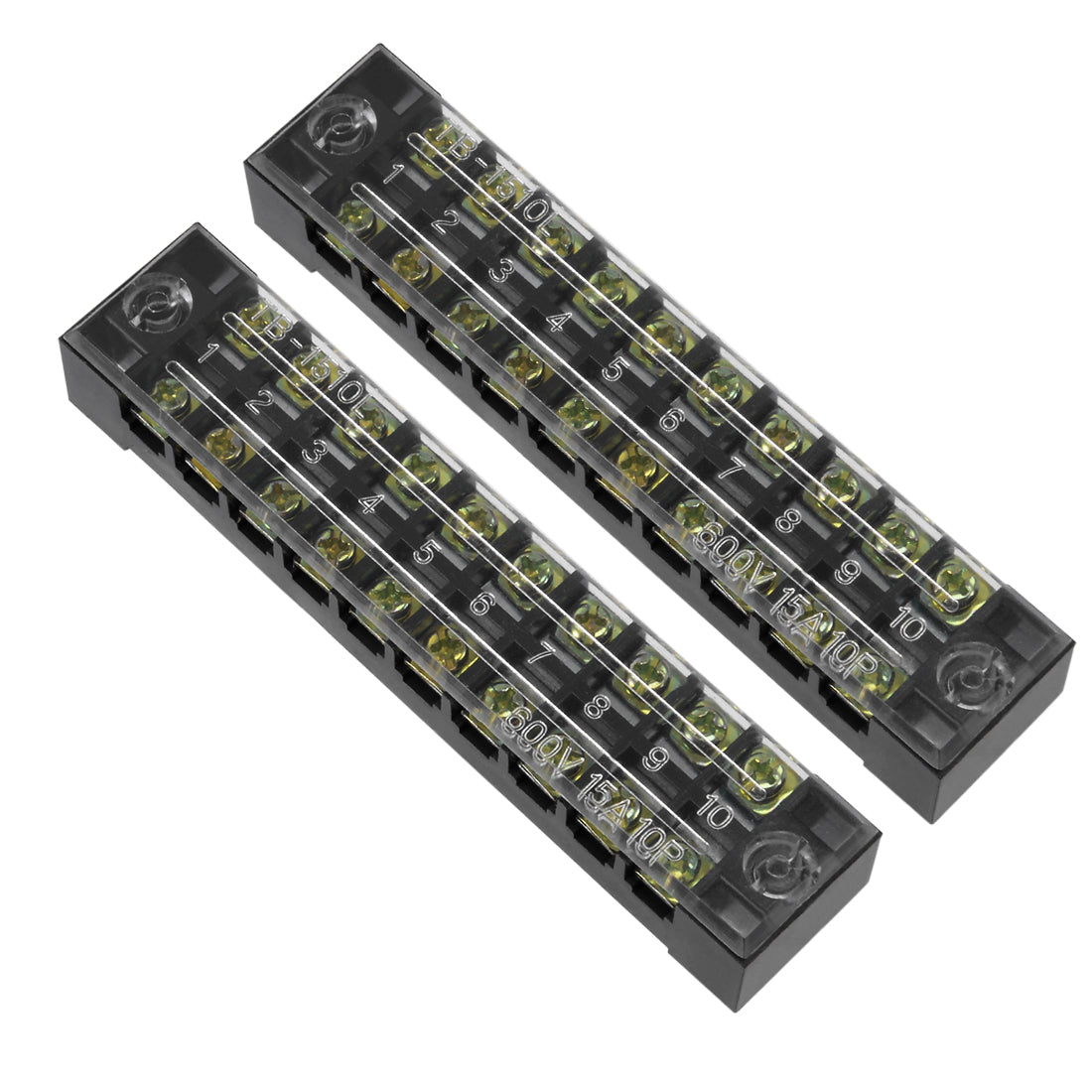 uxcell Uxcell 2 Pcs 10 Positions Dual Rows 600V 15A Wire Barrier Block Terminal Strip TB-1510L