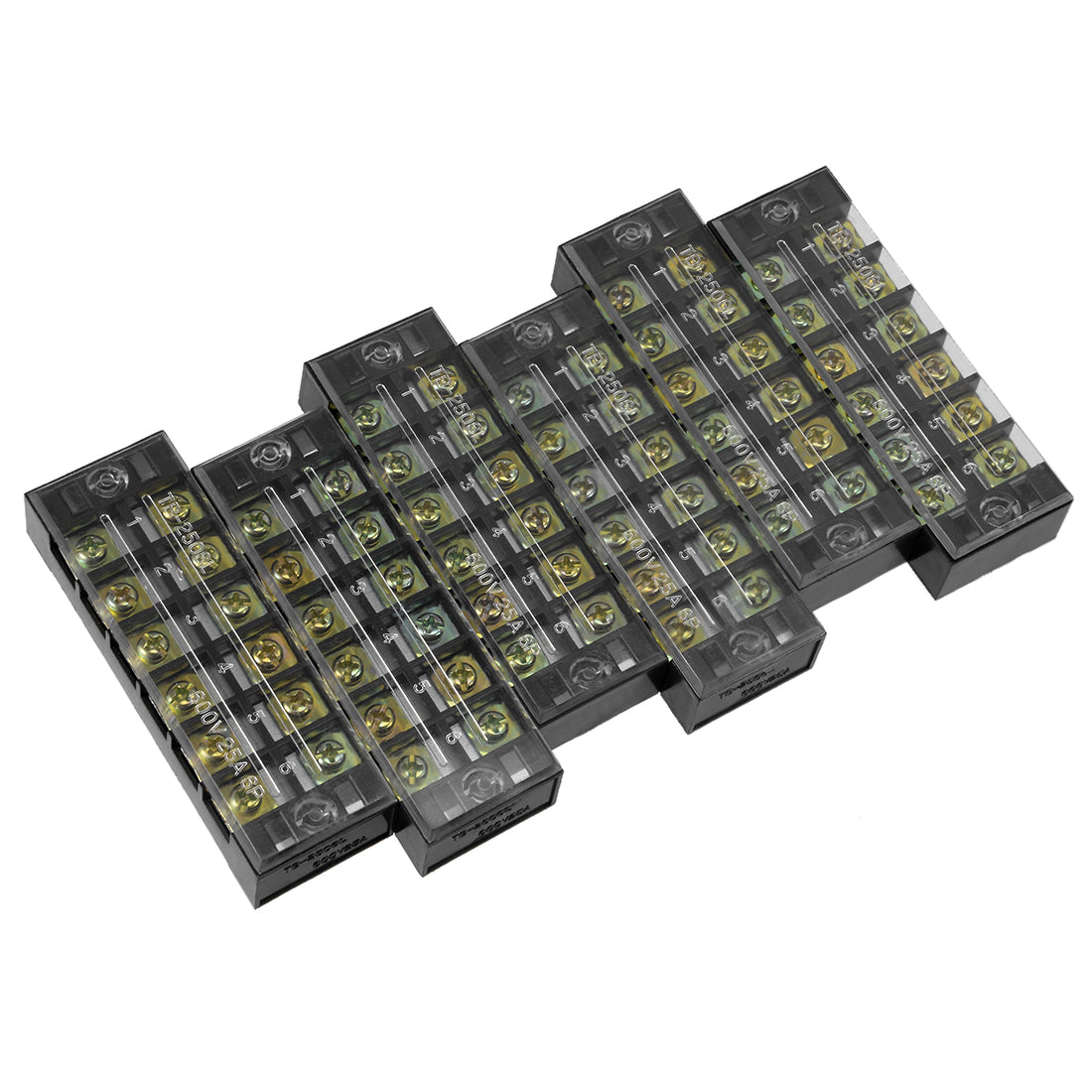 uxcell Uxcell 6 Pcs 6 Positions Dual Rows 600V 25A Cable Barrier Block Terminal Strip TB-2506L