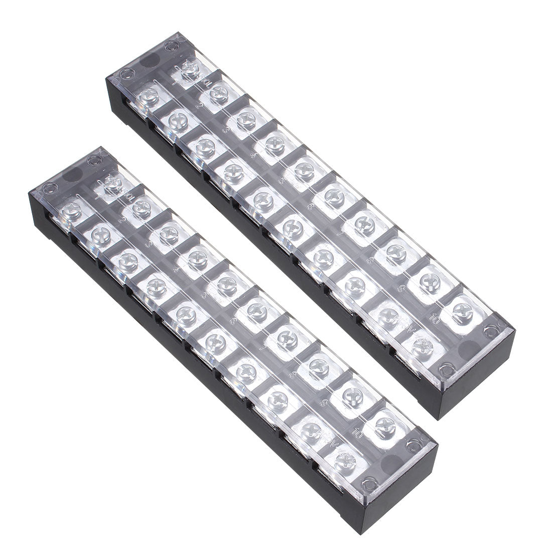 uxcell Uxcell 2 Pcs Dual Rows 10 Positions 600V 45A Cable Barrier Block Terminal Strip TB-4510L