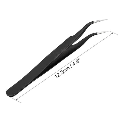 Harfington Uxcell ESD-15 Anti-static Stainless Steel Tweezers Curved Pointed Non-magnetic Tip 4.8 Inch Long