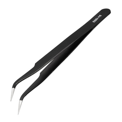 uxcell Uxcell ESD-15 Anti-static Stainless Steel Tweezers Curved Pointed Non-magnetic Tip 4.8 Inch Long