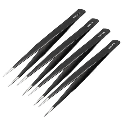 Harfington Uxcell ESD Anti-static Stainless Steel Tweezers Straight Pointed 5 Inch Long 4pcs
