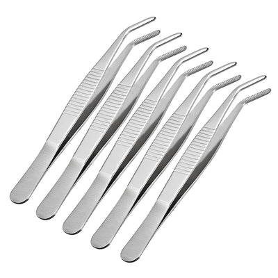 uxcell Uxcell 5 Pcs 5-Inch Stainless Steel Tweezers with Curved Serrated Tip