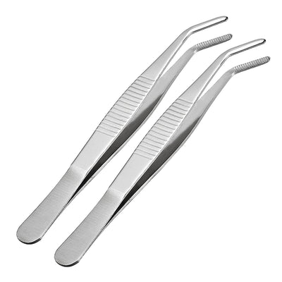 uxcell Uxcell 2 Pcs 5-Inch Stainless Steel Tweezers with Curved Serrated Tip