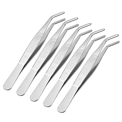Harfington Uxcell 5 Pcs 5.5-Inch Stainless Steel Tweezers with Curved Serrated Tip
