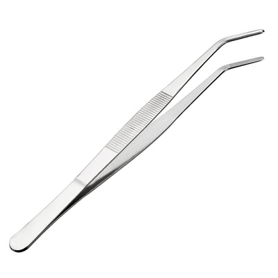 uxcell Uxcell 10-Inch Stainless Steel Tweezers with Curved Serrated Tip