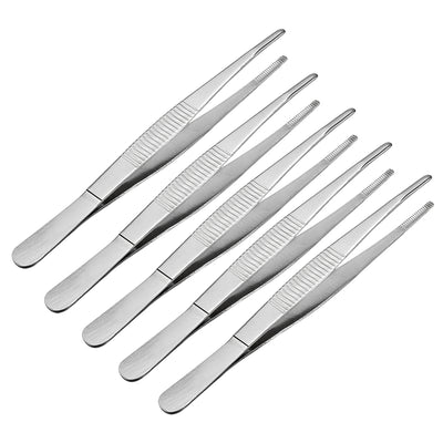 uxcell Uxcell 5 Pcs 5.5-Inch Stainless Steel Straight Round Blunt Tweezers Serrated Tip