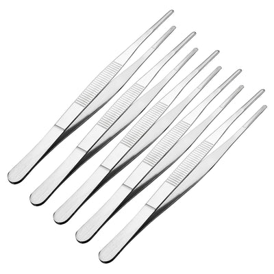 uxcell Uxcell 5 Pcs 7-Inch Stainless Steel Straight Blunt Tweezers Serrated Tip