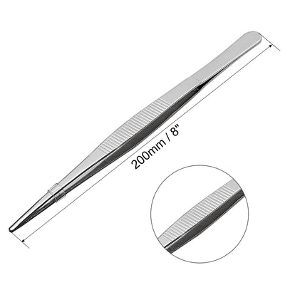 Harfington Uxcell 1 Pcs 8-Inch Stainless Steel Straight Blunt Tweezers Serrated Tip