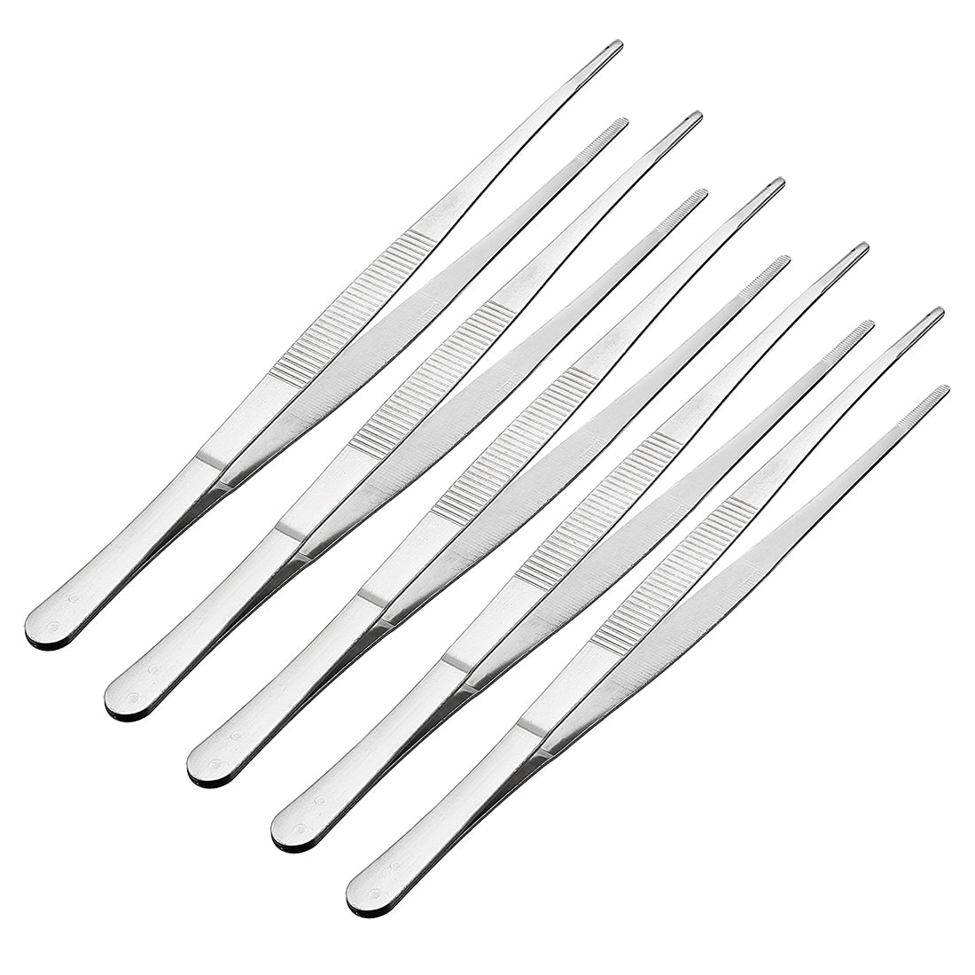uxcell Uxcell 5 Pcs 10-Inch Stainless Steel Straight Blunt Tweezers Serrated Tip