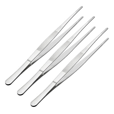 uxcell Uxcell 3 Pcs 10-Inch Stainless Steel Straight Blunt Tweezers Serrated Tip