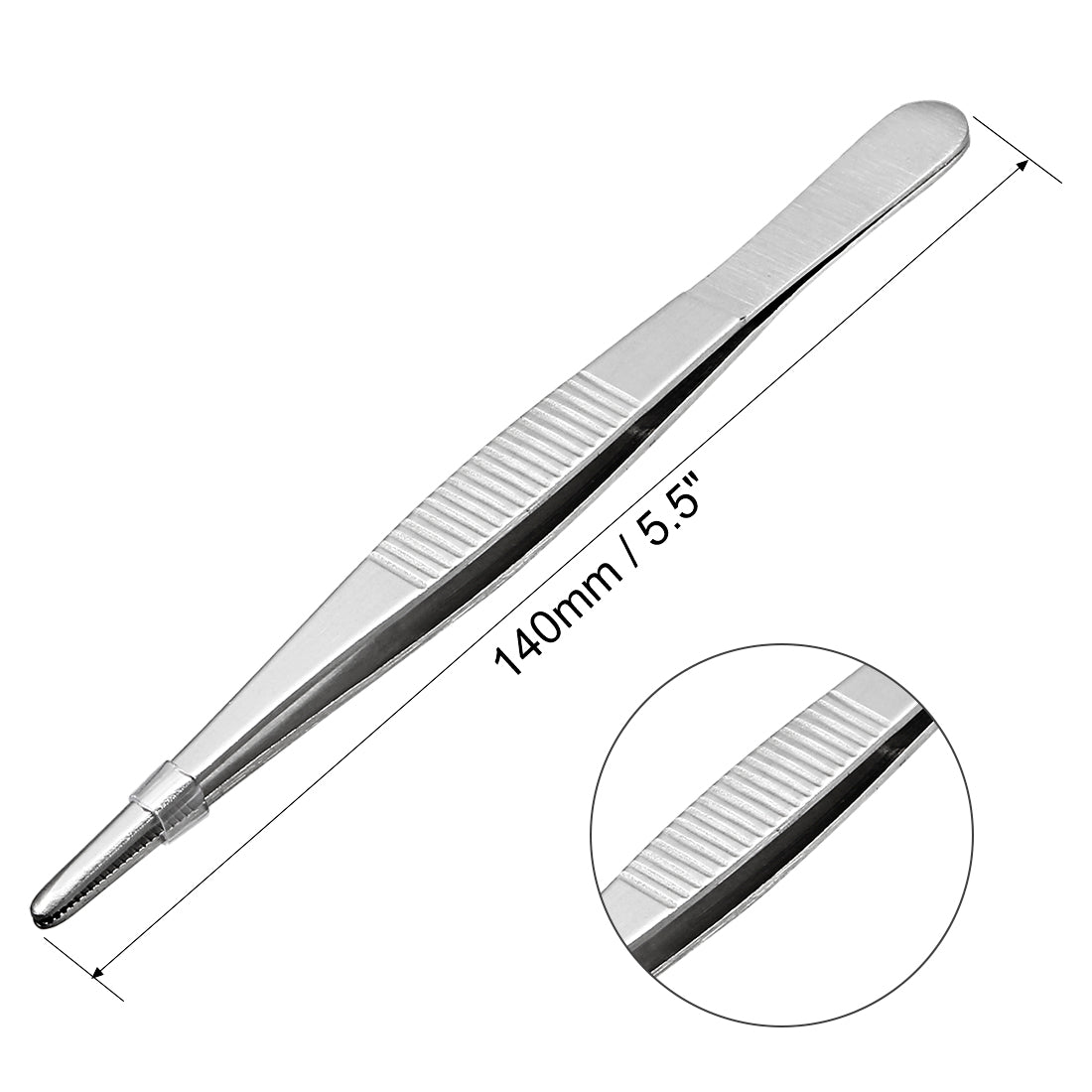 uxcell Uxcell 2 Pcs 5.5-Inch Stainless Steel Straight Blunt Tweezers with Serrated Tip Polish