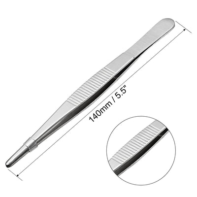 Harfington Uxcell 2 Pcs 5.5-Inch Stainless Steel Straight Blunt Tweezers with Serrated Tip Polish