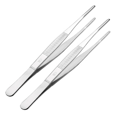 uxcell Uxcell 2 Pcs 180mm(Approx 7.09") Stainless Steel Straight Blunt Tweezers with Serrated Tip