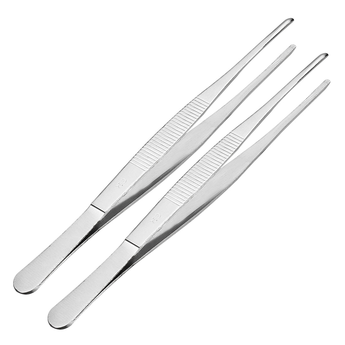 uxcell Uxcell 2 Pcs 8-Inch Stainless Steel Straight Blunt Tweezers with Serrated Tip