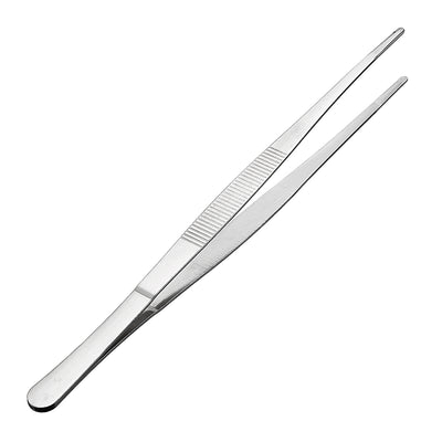 Harfington Uxcell 1 Pcs Stainless Steel Straight Blunt Tweezers Serrated Tip,10 Inch