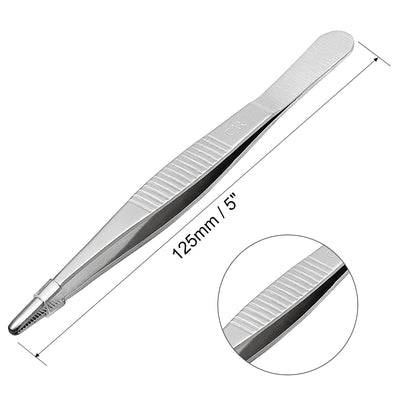 Harfington Uxcell 1 Pcs 5-Inch Stainless Steel Straight Blunt Tweezers with Serrated Tip