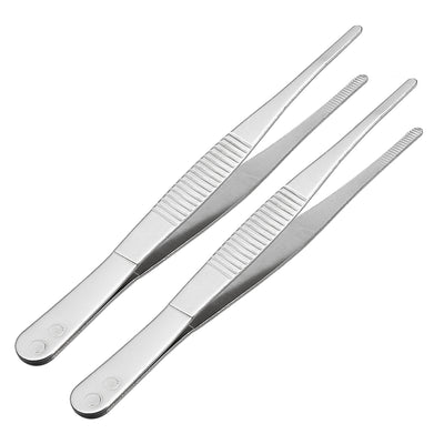 uxcell Uxcell 2 Pcs Stainless Steel Straight Blunt Tweezers Serrated Tip, 5 Inch