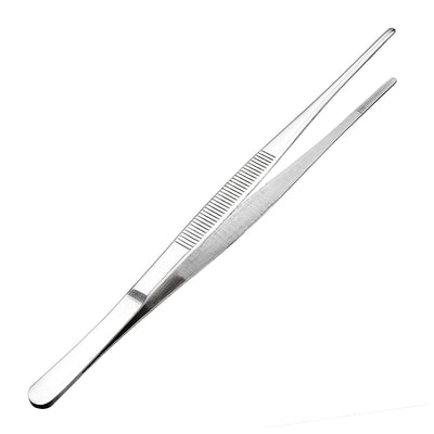 uxcell Uxcell 1 Pcs Stainless Steel Straight Blunt Tweezers with Serrated Tip,10-Inch Length