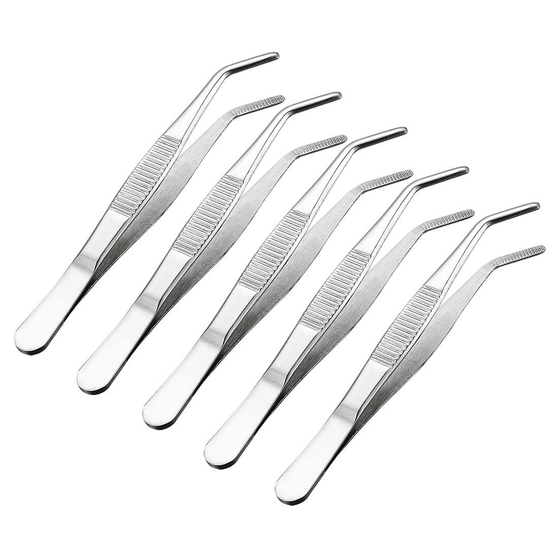 uxcell Uxcell 5 Pcs 5-Inch Stainless Steel Tweezers with Curved Pointed Serrated Tip