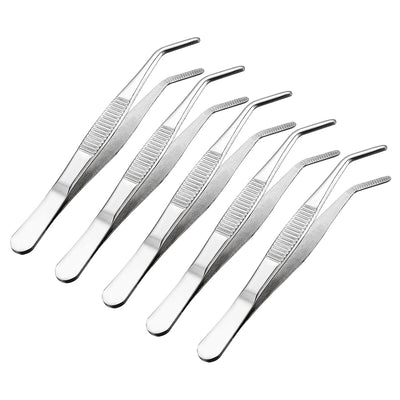 uxcell Uxcell 5 Pcs 5-Inch Stainless Steel Tweezers with Curved Pointed Serrated Tip