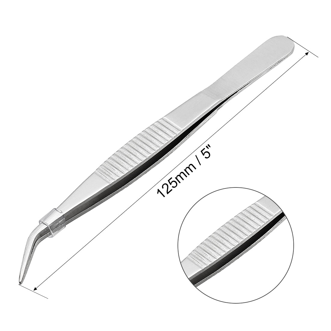 uxcell Uxcell 5-Inch Stainless Steel Tweezers with Curved Pointed Serrated Tip