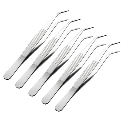uxcell Uxcell 5 Pcs 5.5-Inch Stainless Steel Tweezers with Curved Pointed Serrated Tip