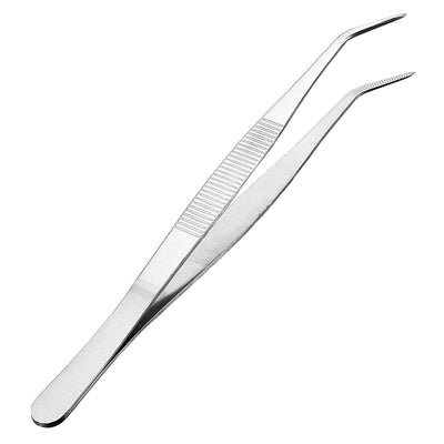 Harfington Uxcell 8-Inch Stainless Steel Tweezers with Curved Pointed Serrated Tip