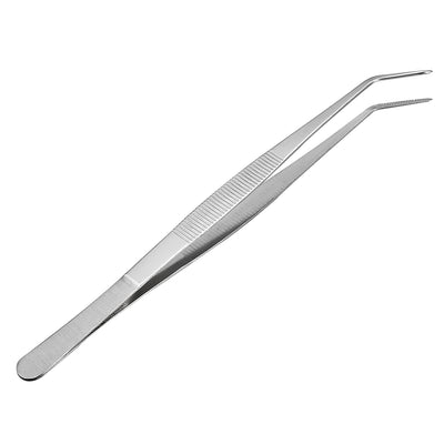 uxcell Uxcell 10-Inch Stainless Steel Tweezers with Curved Pointed Serrated Tip