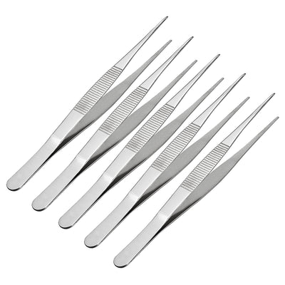 uxcell Uxcell 5 Pcs 7-Inch Stainless Steel Straight Pointed Tweezers with Serrated Tip