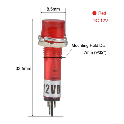 Harfington Uxcell Signal Indicator Dash Light DC 12V, LED Bulbs Red, Panel Mount 10Pcs
