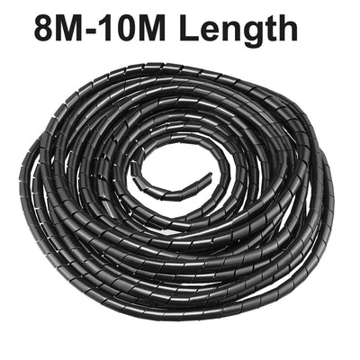 Harfington Uxcell 10mm Flexible Spiral Tube Cable Wire Wrap Computer Manage Cord Black 8-10M