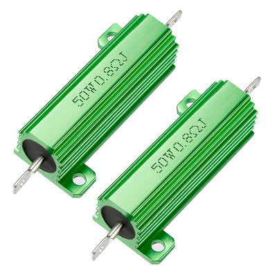 Harfington Uxcell 50W 0.8 Ohm 5% Aluminum Housing Resistor Screw  Chassis Mounted Aluminum Case Wirewound Resistor Load Resistors Green 2 pcs