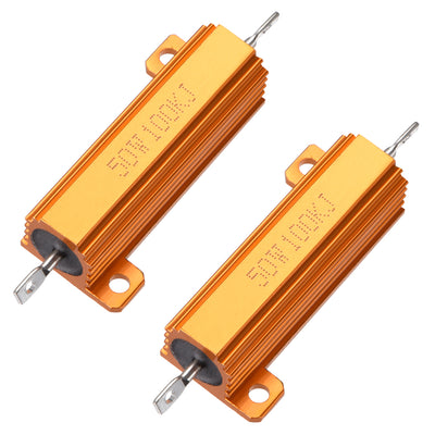 Harfington Uxcell 50W 100k Ohm 5% Aluminum Housing Resistor Screw  Chassis Mounted Aluminum Case Wirewound Resistor Load Resistors Gold Tone 2pcs