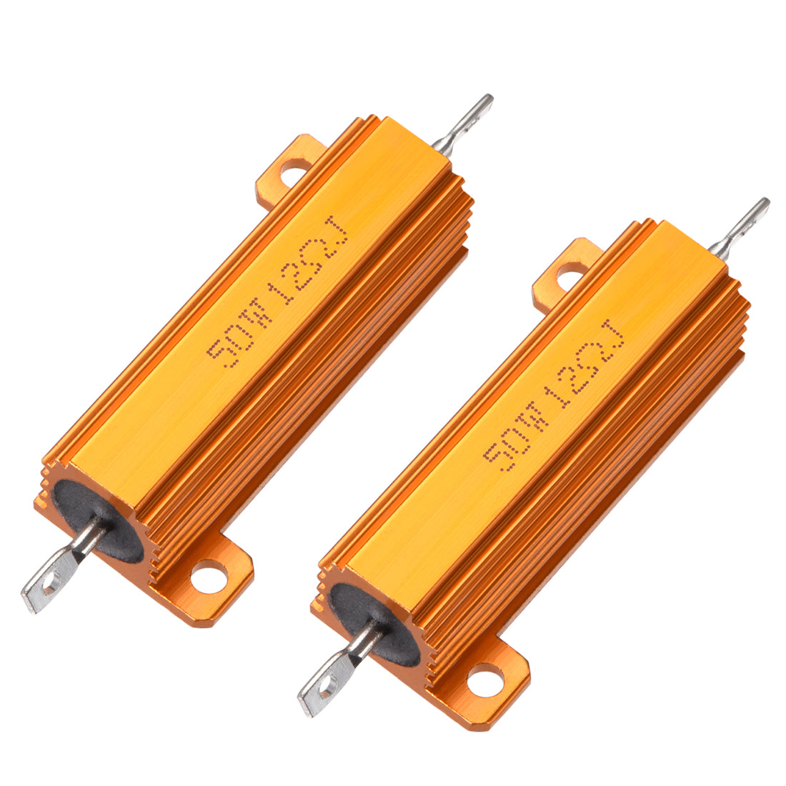 uxcell Uxcell 50W 12 Ohm 5% Aluminum Housing Resistor Screw  Chassis Mounted Aluminum Case Wirewound Resistor Load Resistors Gold Tone 2pcs